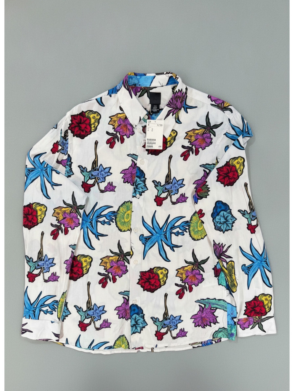 H&M Men's Button-Up Shirt with Colorful Floral Print Size M